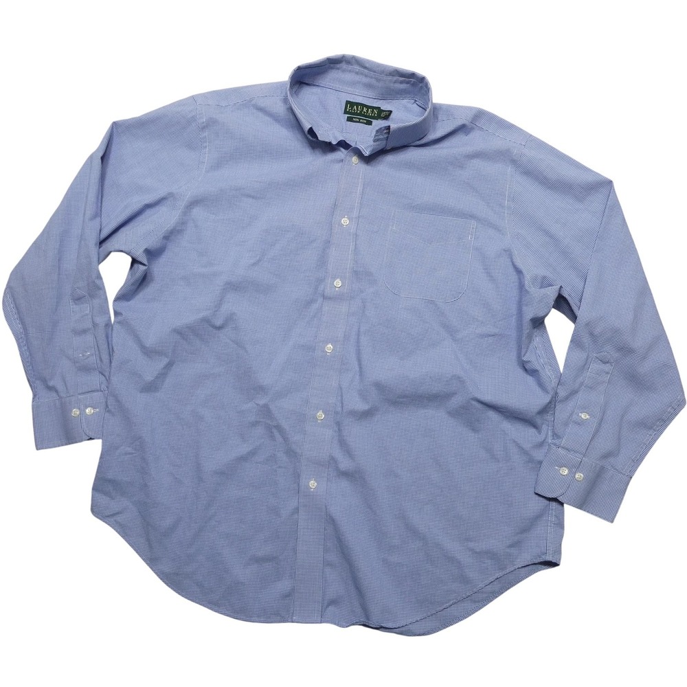 Lauren Ralph Lauren Shirt Mens 17.5 34/35 Blue Gingham Non Iron Dress Shirt